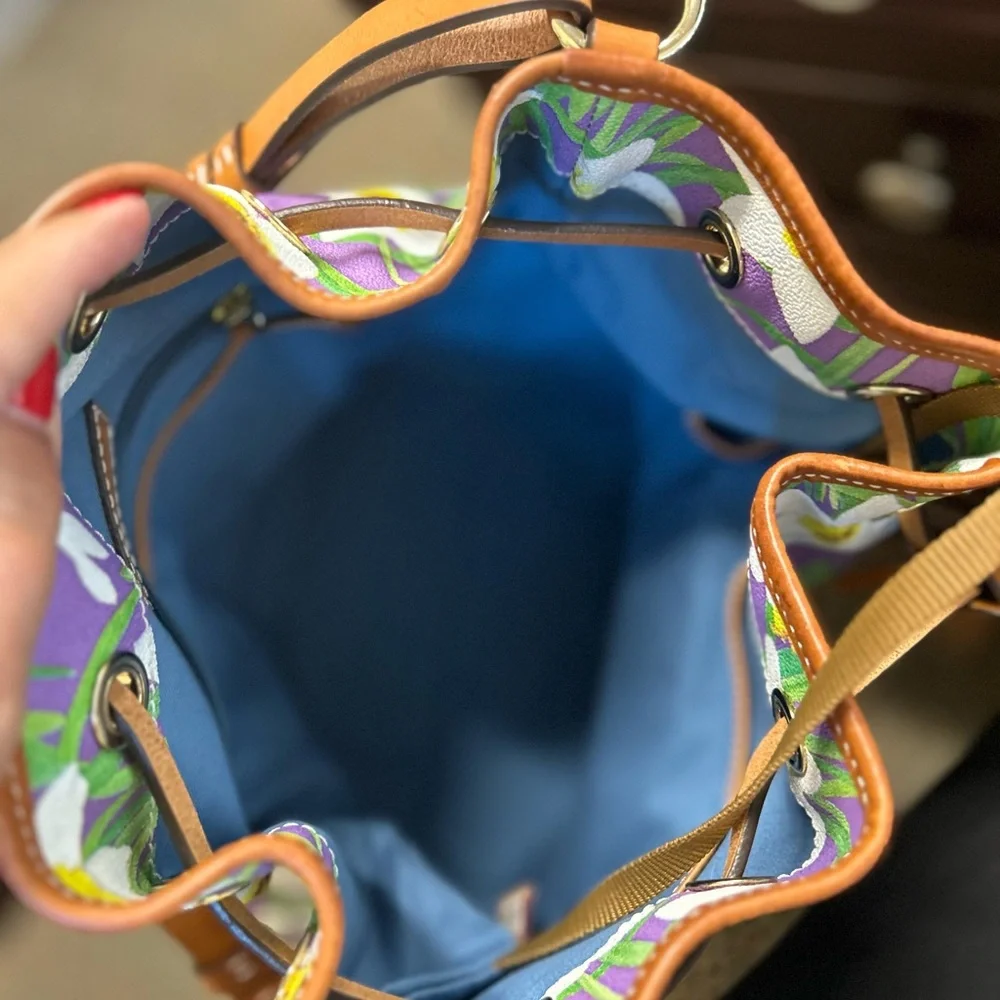 Dooney & Bourke Purple and Brown Shoulder Bag with Floral Design - Picture 5 of 6